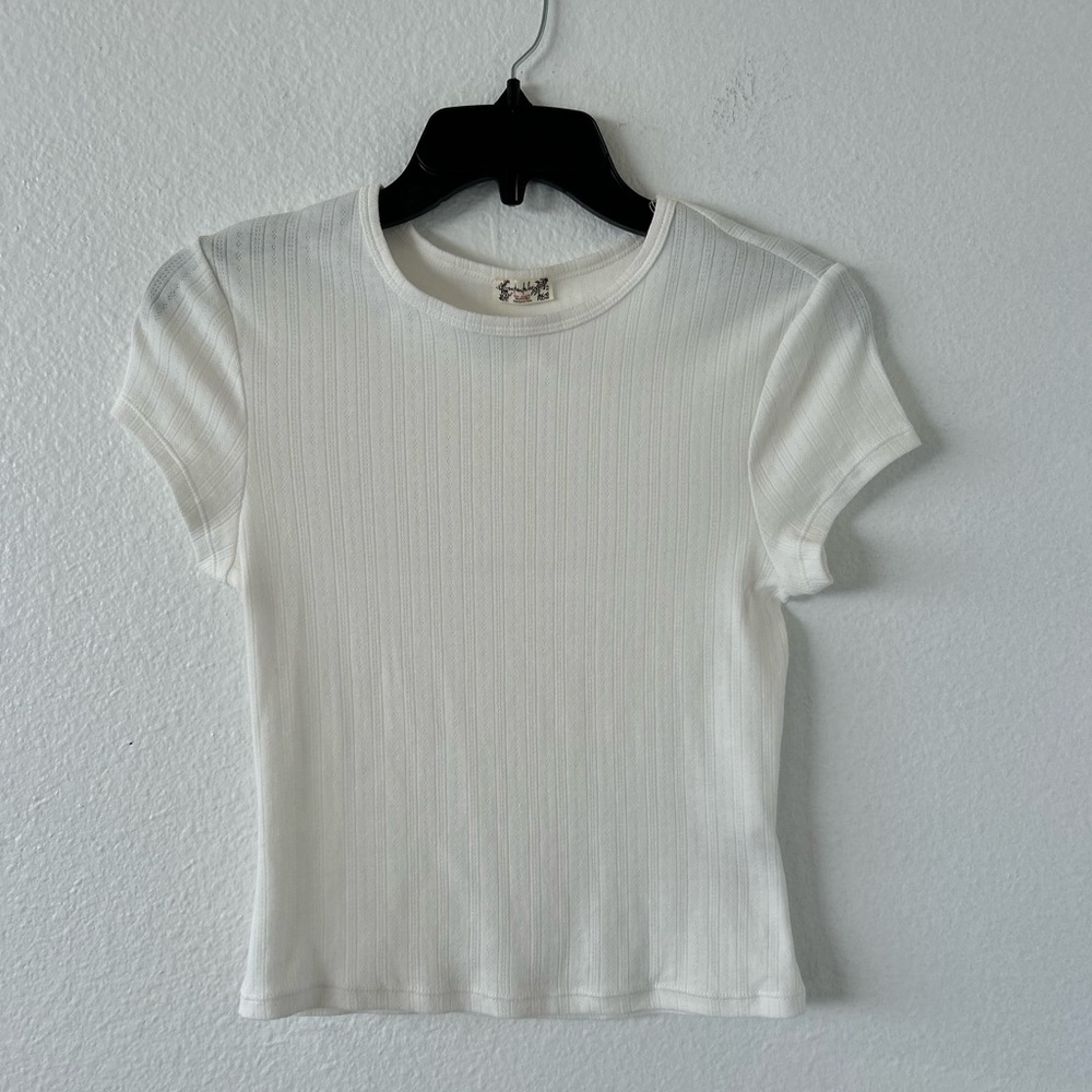 Free People Intimately White Ribbed Short Sleeve Top Size S